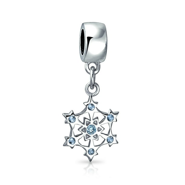 Christmas Day Solid 925 Sterling Silver Sparkling Clear CZ Snowflake Charm Bead Christmas Day Solid 925 Sterling Silver Sparkling Clear CZ Snowflake Charm Bead